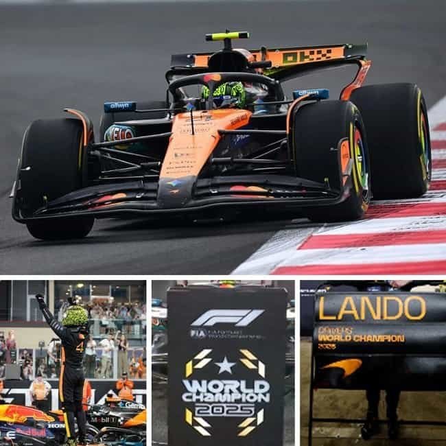 Minichamps McLaren MCL39 w. Standing Figure & Pit Boards – 2025 Abu Dhabi Grand Prix – #4 Lando Norris World Championship Winner 1:12 Model Car