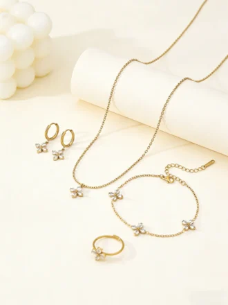 1 Piece Elegant, Sophisticated, And Versatile Stainless Steel Four-Leaf Clover Pendant Necklace/Bracelet/Earrings/Ring For Women