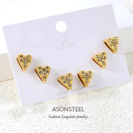 ASONSTEEL 3 Pairs/Lot Star Heart Shaped Zirconia Stud Earrings Jewelry Set Gold Color Stainless Steel For Women Shiny Ear Gifts