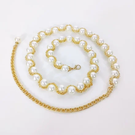 Women’s High-End Pearl Waist Chain Belt, Golden Tone Large Pearl Wrapped Chain with Long Tassel Drop, Luxury Fashion Waistband for Evening Dresses & Special Occasions