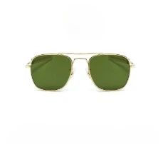 Men Classic Military AO Aviation Sun Glasses, Thin Gold Metal Double Bridge Frame Dark Green UV Protection Lenses, Vintage Fashion Eyewear for Driving Beach Fishing
