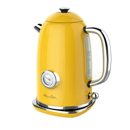 Electric Kettle 1.8L Retro Stainless Steel Hot Water Kettle with Thermometer 1500W Fast Boiling Cordless Auto Shut-Off Yellow L