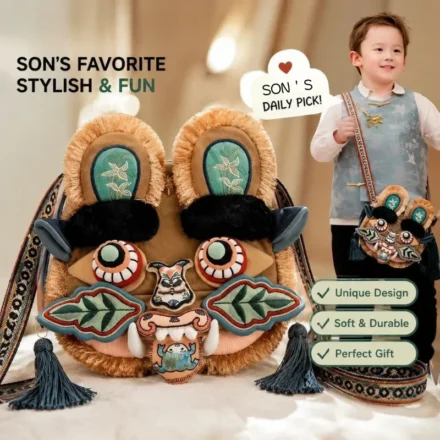 Chinese ICH Tiger Head Shoulder Bag, National Trend Heavy Embroidery Patchwork, Cute Cartoon Style, Kids Love It