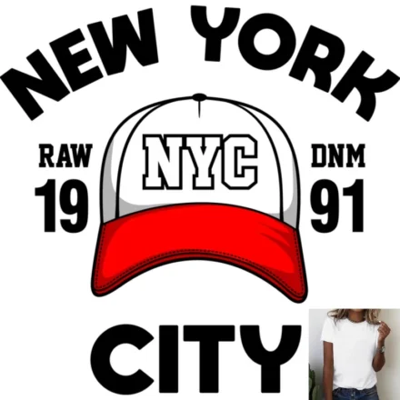 Vintage American New York Baseball Cap Graphic Heat Transfer White Ink Iron – on Decal, Suitable for T – Shirts/Canvas Bags,