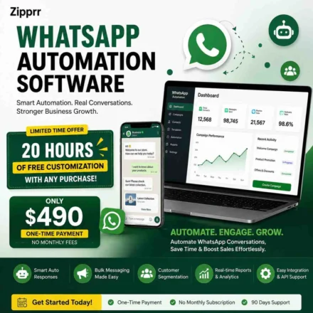 Zipprr WhatsApp Automation Software – E-Commerce Order & Cart Recovery Suite, $490